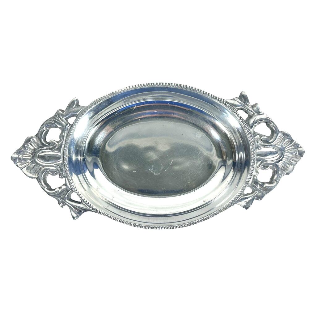 Aluminum Embellished Oval Vintage Serving Tray-Excellent
